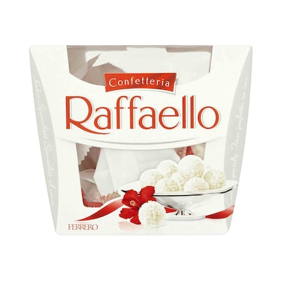 Carrefour Raffaelo chocolate with a coconut and almond filling, beautifully arranged in a white box.