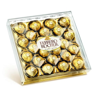 Ferrero Rocher chocolate by Carrefour, featuring a golden wrapped hazelnut treat with a crunchy exterior and creamy filling.