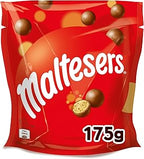 Maltesers chocolate candies in a bag, featuring round, malted milk balls coated in smooth chocolate.