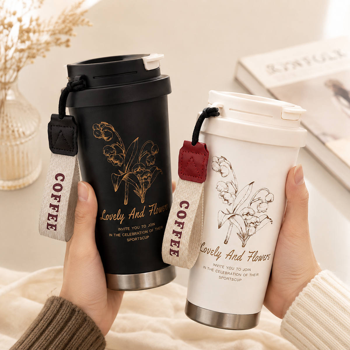 Luxe Floral Thermal Couple Mug — Available in 4 Colors ✨