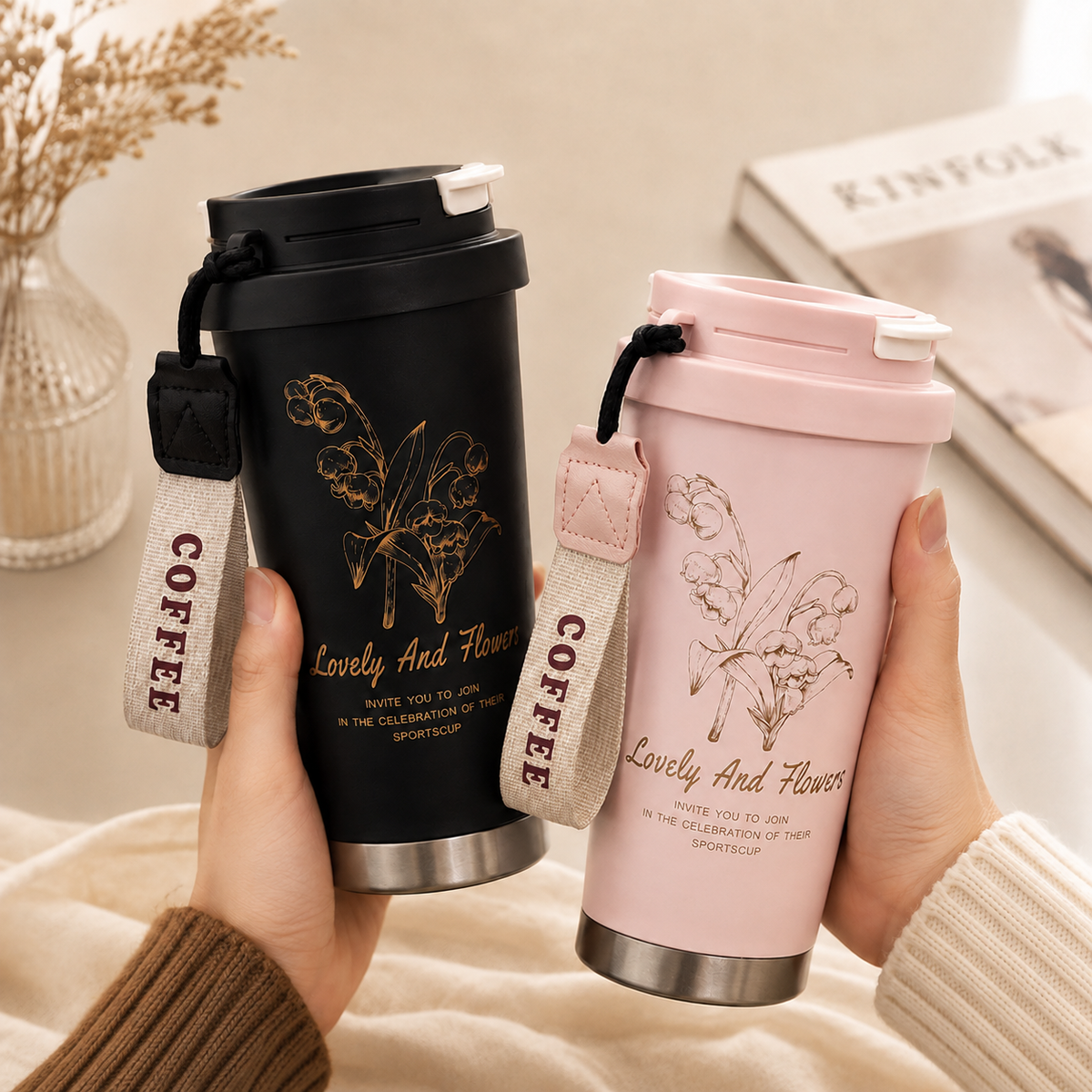 Luxe Floral Thermal Couple Mug — Available in 4 Colors ✨