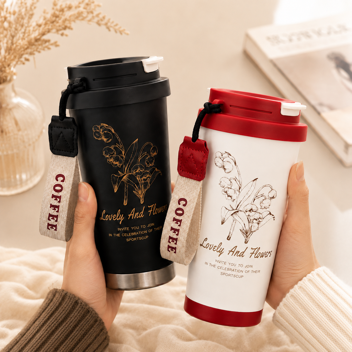 Luxe Floral Thermal Couple Mug — Available in 4 Colors ✨