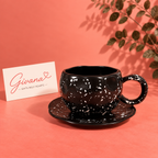 Black Speckled Coffee Mug with Saucer 🖤