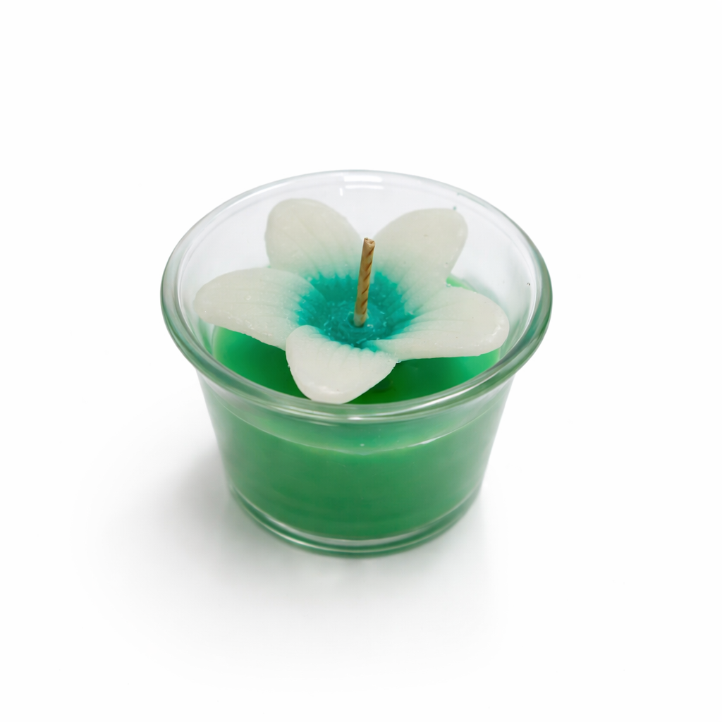 Givana Bloom Glow Mini Candle in a colorful glass container, available in six vibrant shades, perfect for cozy decor.