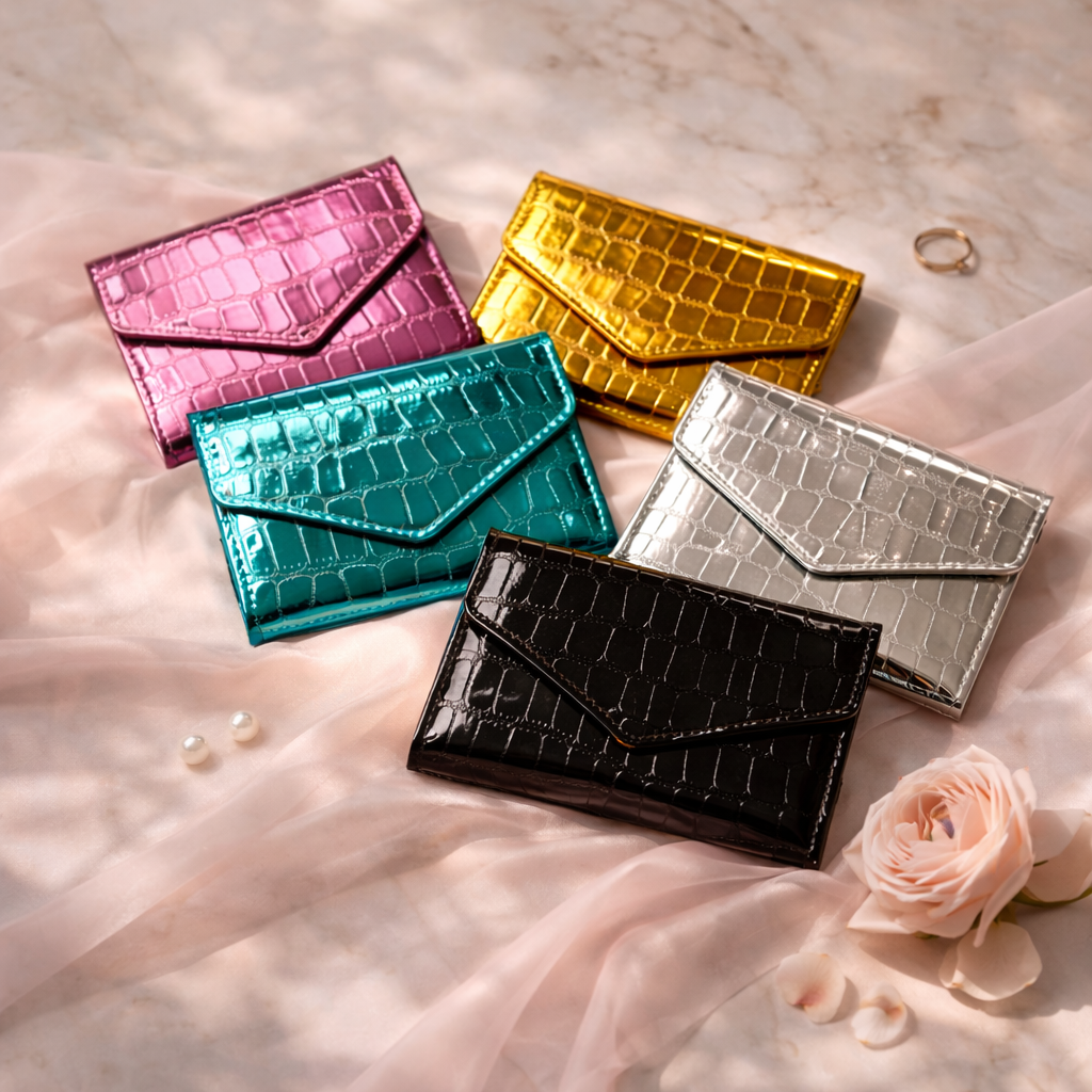 Givana Glossy Queen Wallet with shiny finish, compact design, and multiple card slots, showcasing a stylish and elegant wallet.