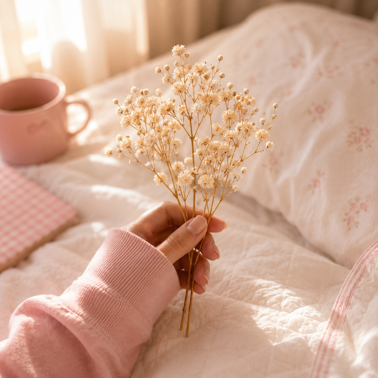 Golden Baby Breath – Dried Flowers (Ivory White) 🤍✨