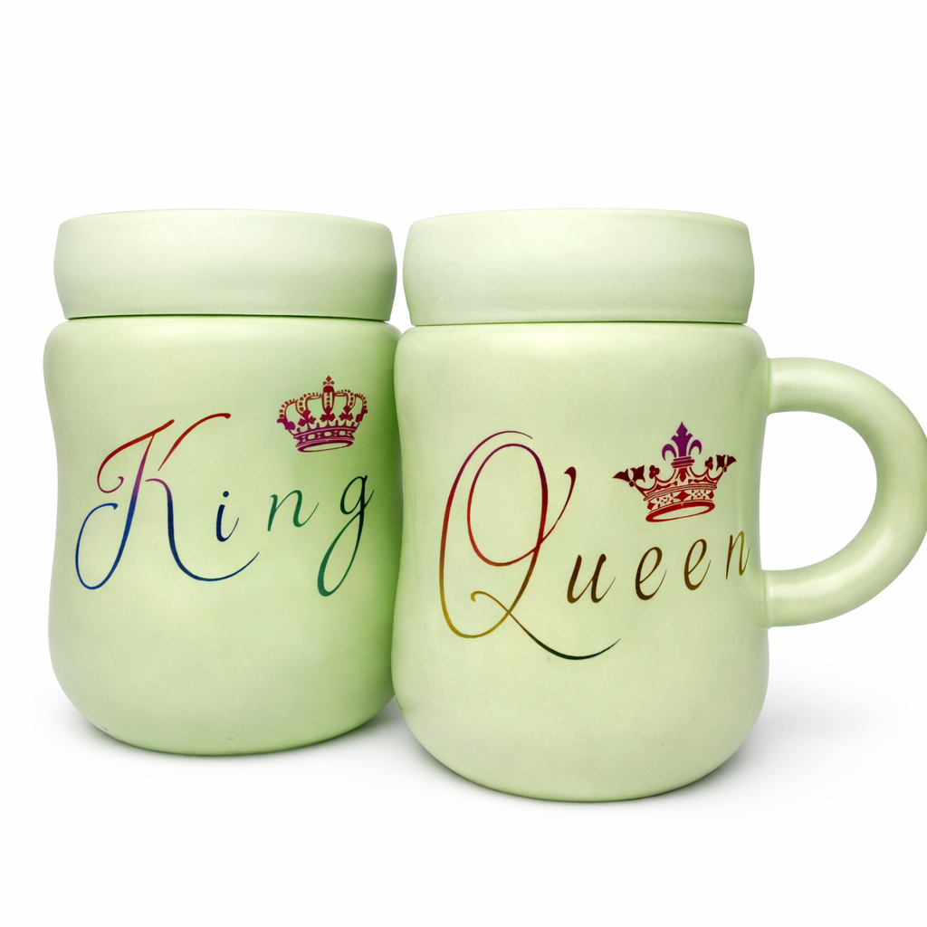 Givana King & Queen couple mugs set featuring elegant designs for sharing drinks together.