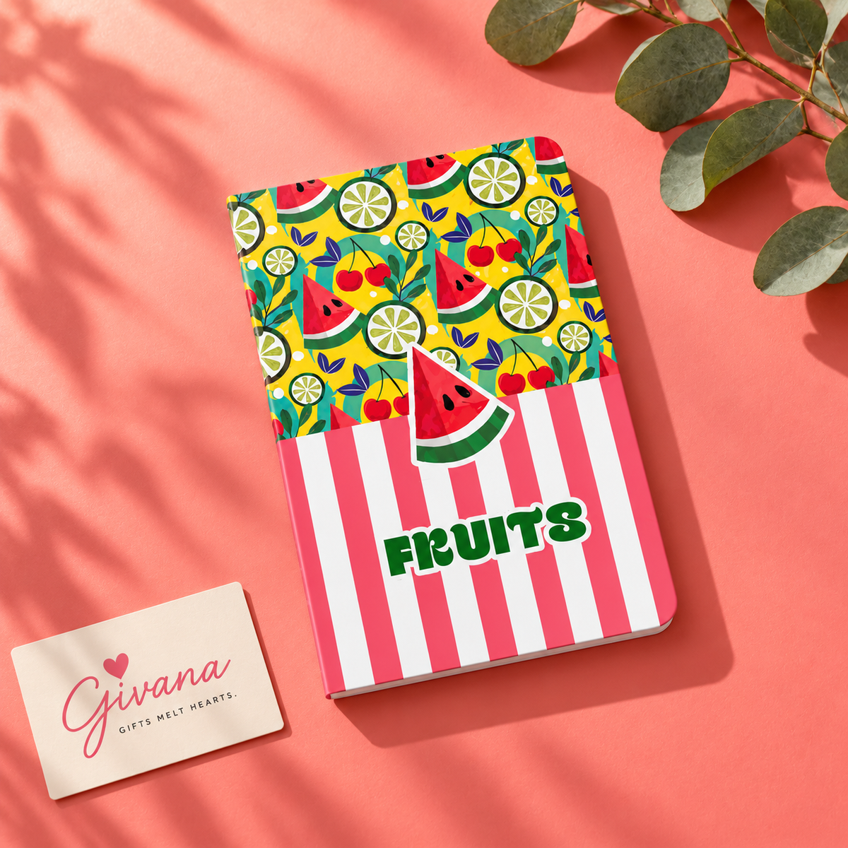 دفتر ملاحظات بغلاف مقوّى بتصميم فواكه – حجم A6 🍉♥️
