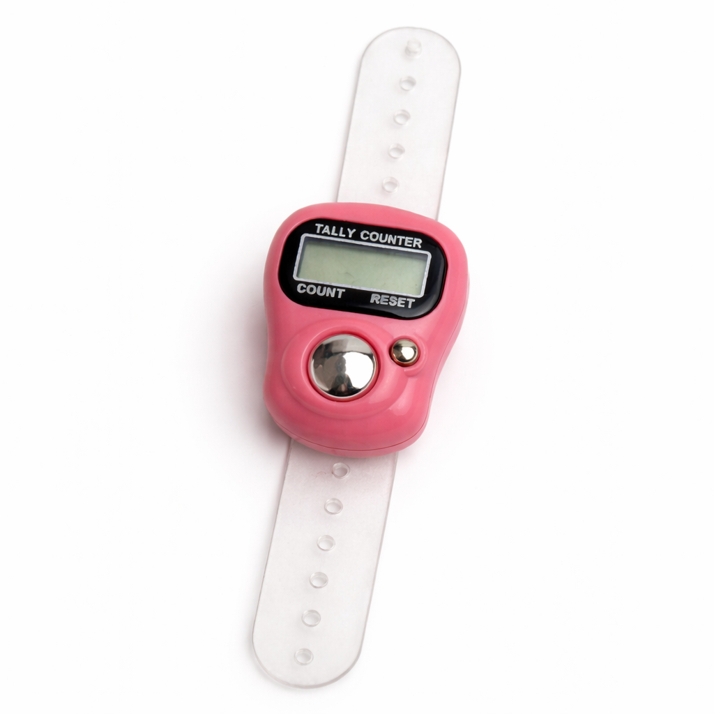 Givana digital Tasbih finger counter showing a sleek black device with a digital display and button for counting prayers.