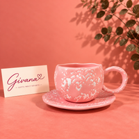 Pink Speckled Coffee Mug with Saucer 💗
