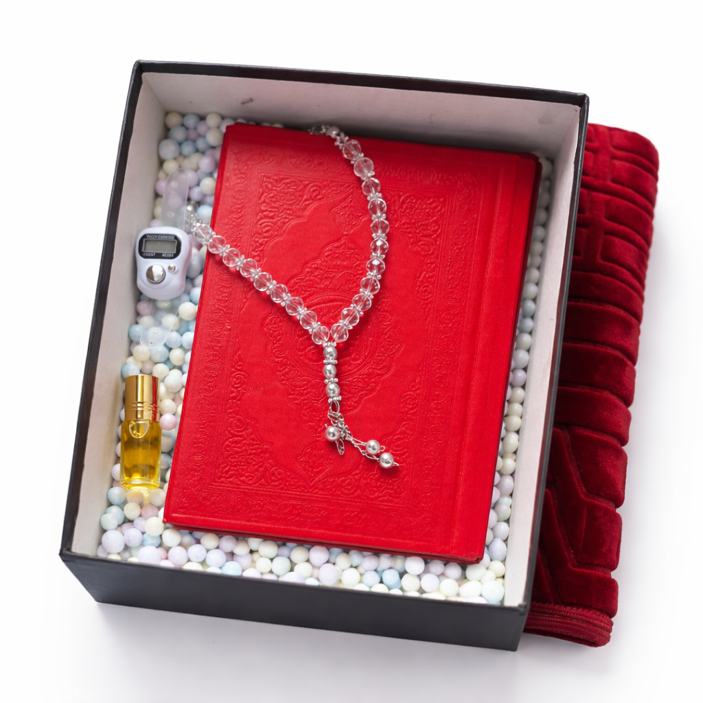 Classic red Islamic gift box by Givana featuring intricate Islamic patterns and a secure lid, ideal for special occasions.