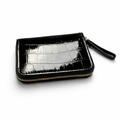 Givana metallic croc zipper wallet with textured croc pattern and silver zipper detail, showcasing its compact and stylish design.