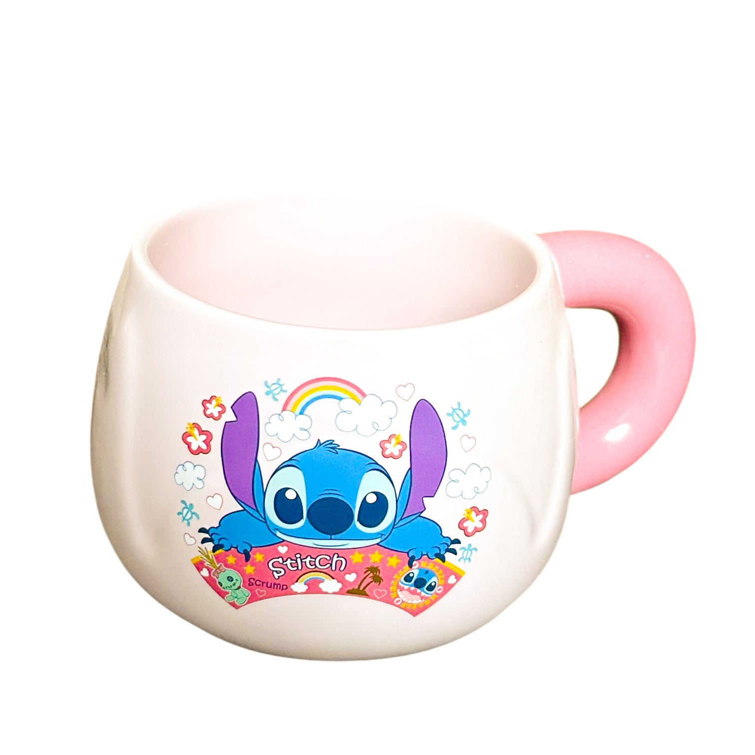 Disney Stitch "Sweet Pink" porcelain mug by Givana featuring a cute Stitch design on a pink background.