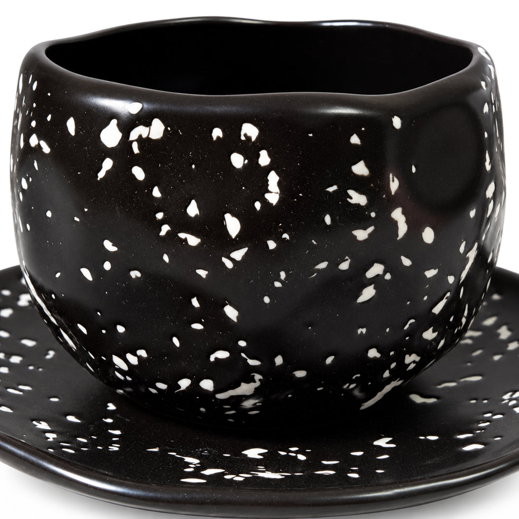 Black Speckled Coffee Mug with Saucer 🖤