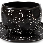 Black Speckled Coffee Mug with Saucer 🖤
