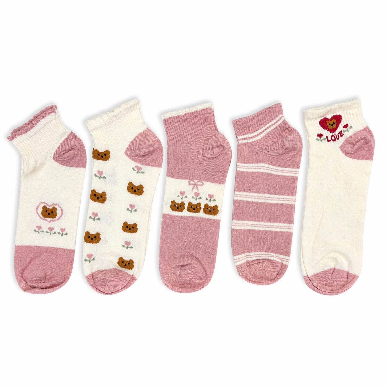 Givana Cutie Vibes Socks with pink heart and star designs, featuring colorful patterns and soft fabric for comfort.