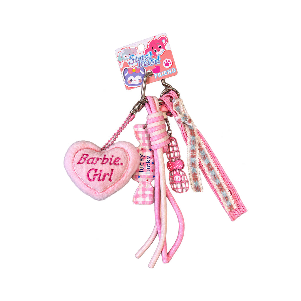 Barbie Girl Pink Plush Heart Bag Charm & Keychain