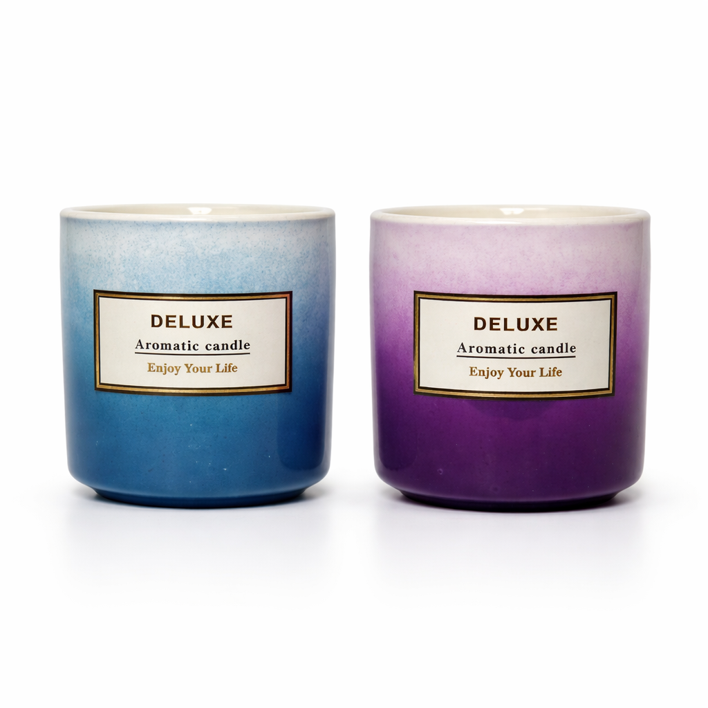 Givana Deluxe Aromatic Candle in two shades, showcasing a stylish, decorative candle with a soft glow and elegant design.