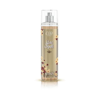 Givana Eva Skin Care Senses Gold Spell 240ml in a clear bottle with gold accents and a luxurious appearance.