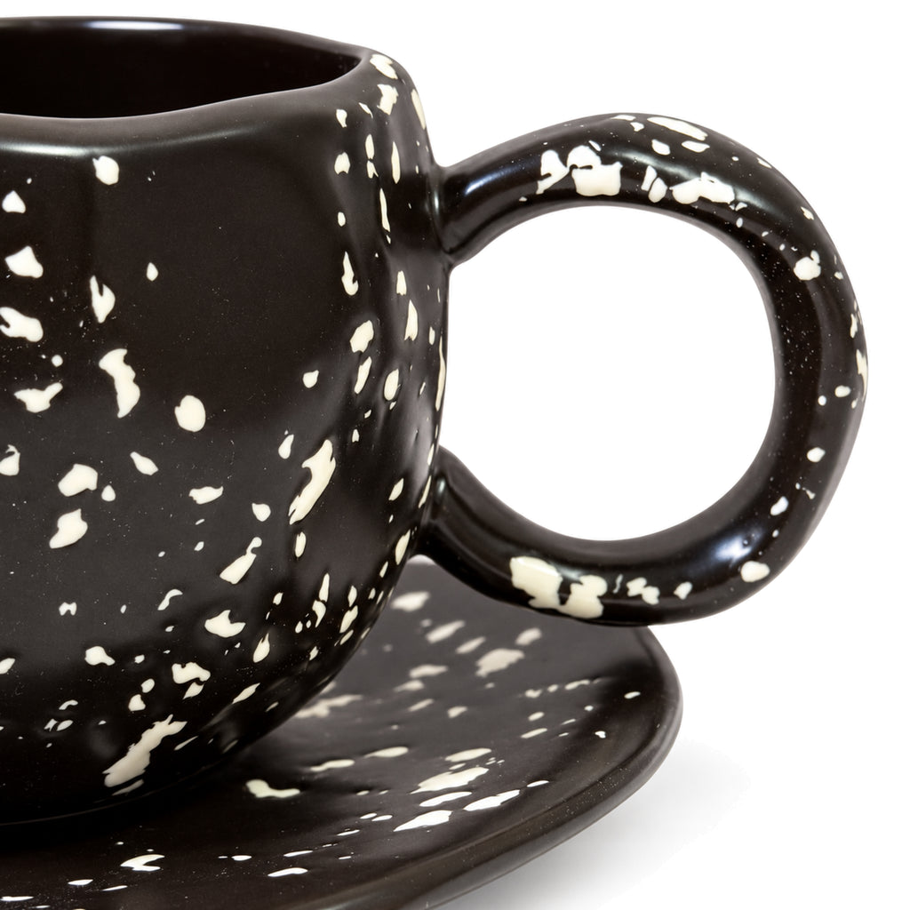 Black Speckled Coffee Mug with Saucer 🖤