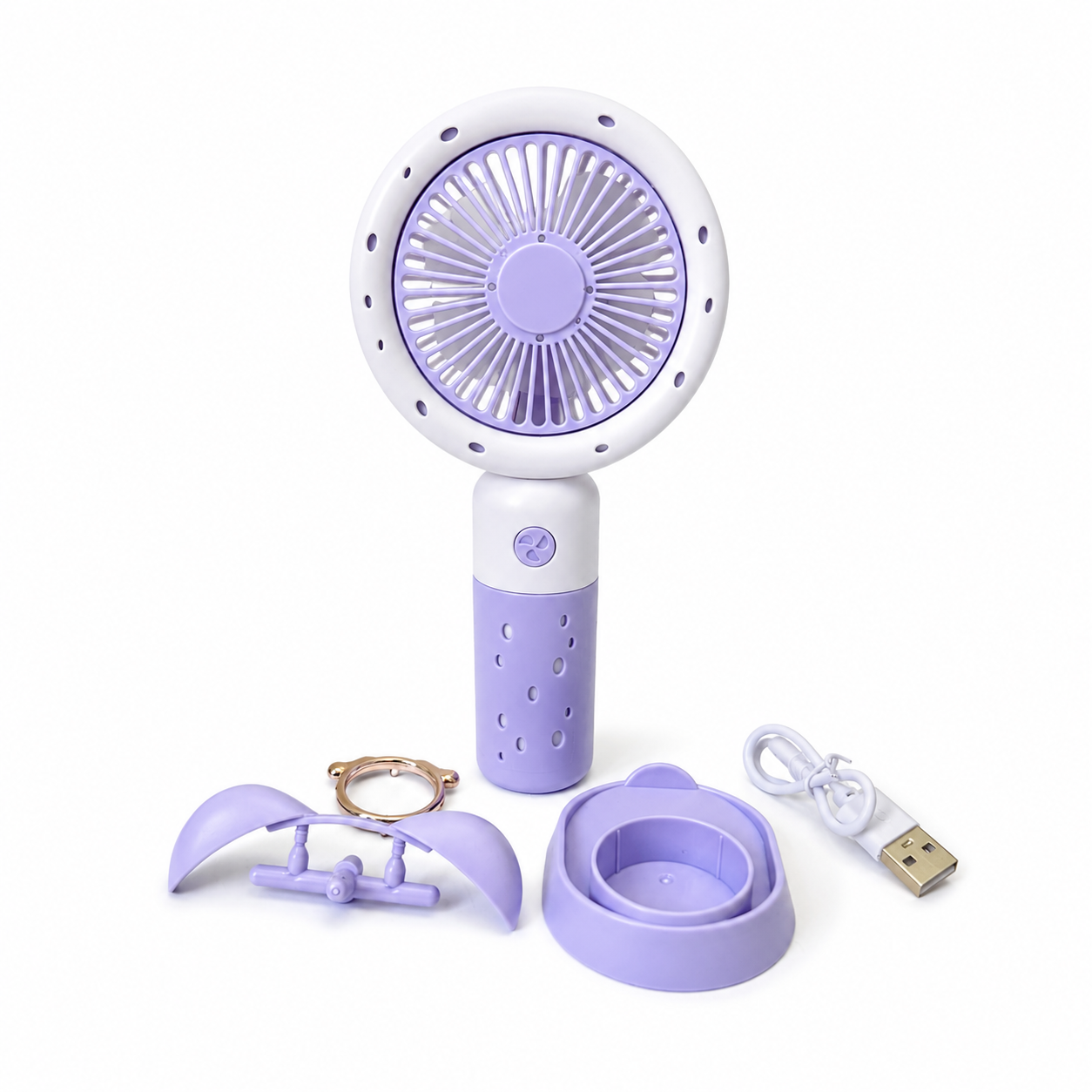 Bear Breeze Mini Fan with LED Light – 3 Speed Levels 💜✨