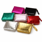Givana metallic crocodile-embossed zipper wallet with sleek design and textured finish, perfect for storing cards and cash.