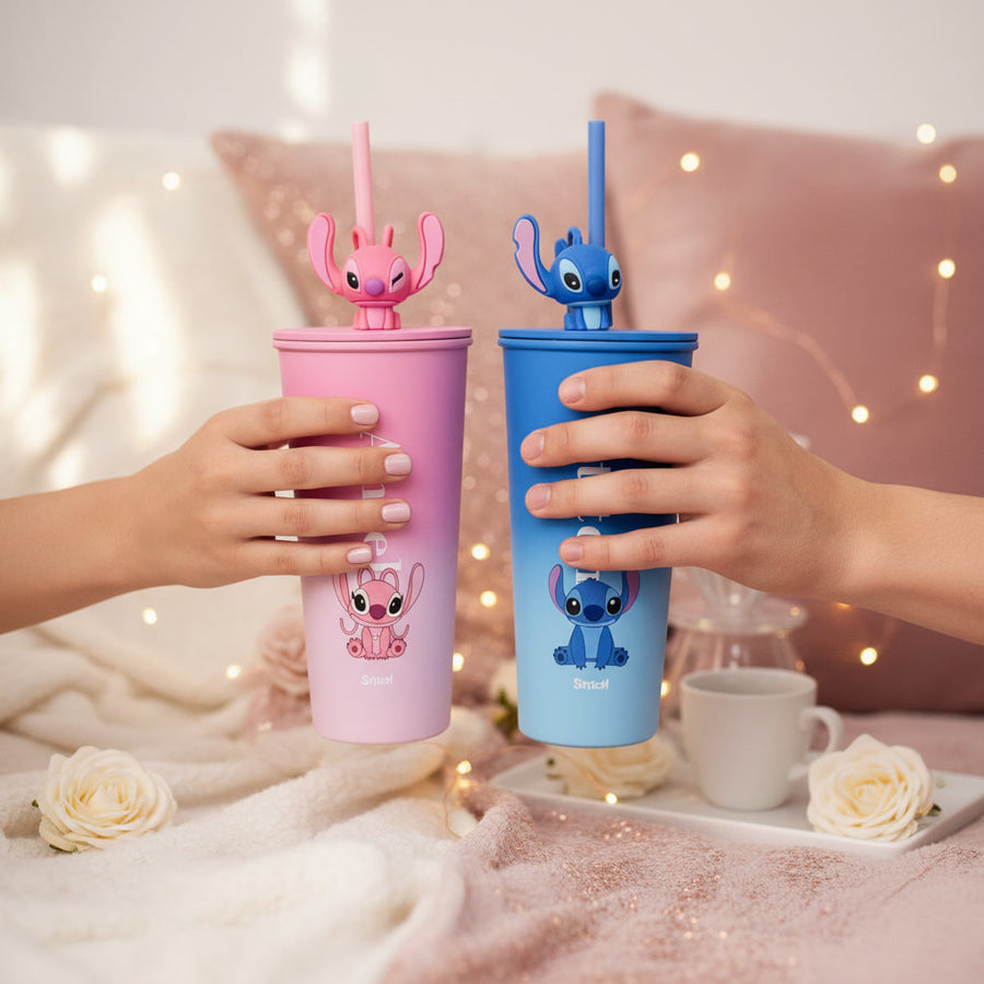 Stitch & Angel Stainless Steel Tumbler with 3D Character Straw