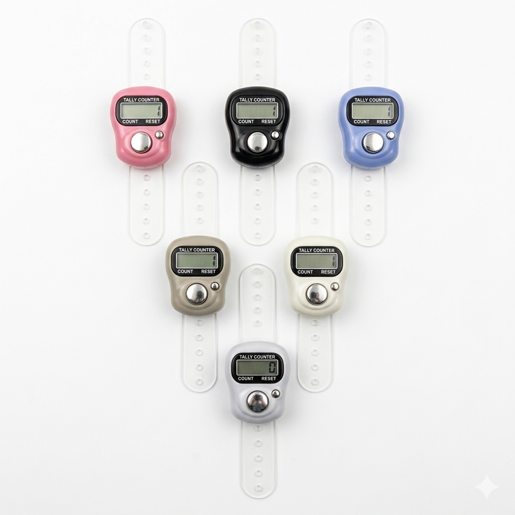 Givana Digital Tasbih Finger Counter showing a sleek black device with digital display and control buttons.