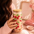 cherry Iced Coffee Glass Cup 🍒✨