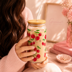 cherry Iced Coffee Glass Cup 🍒✨