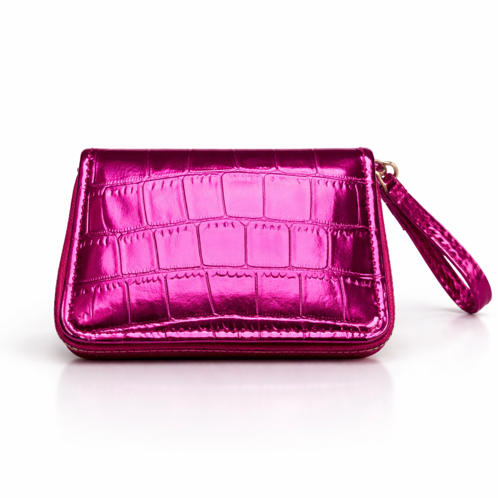 Givana SHEIN Metallic Croc Zipper Wallet with textured metallic finish and zipper closure, compact and stylish accessory.