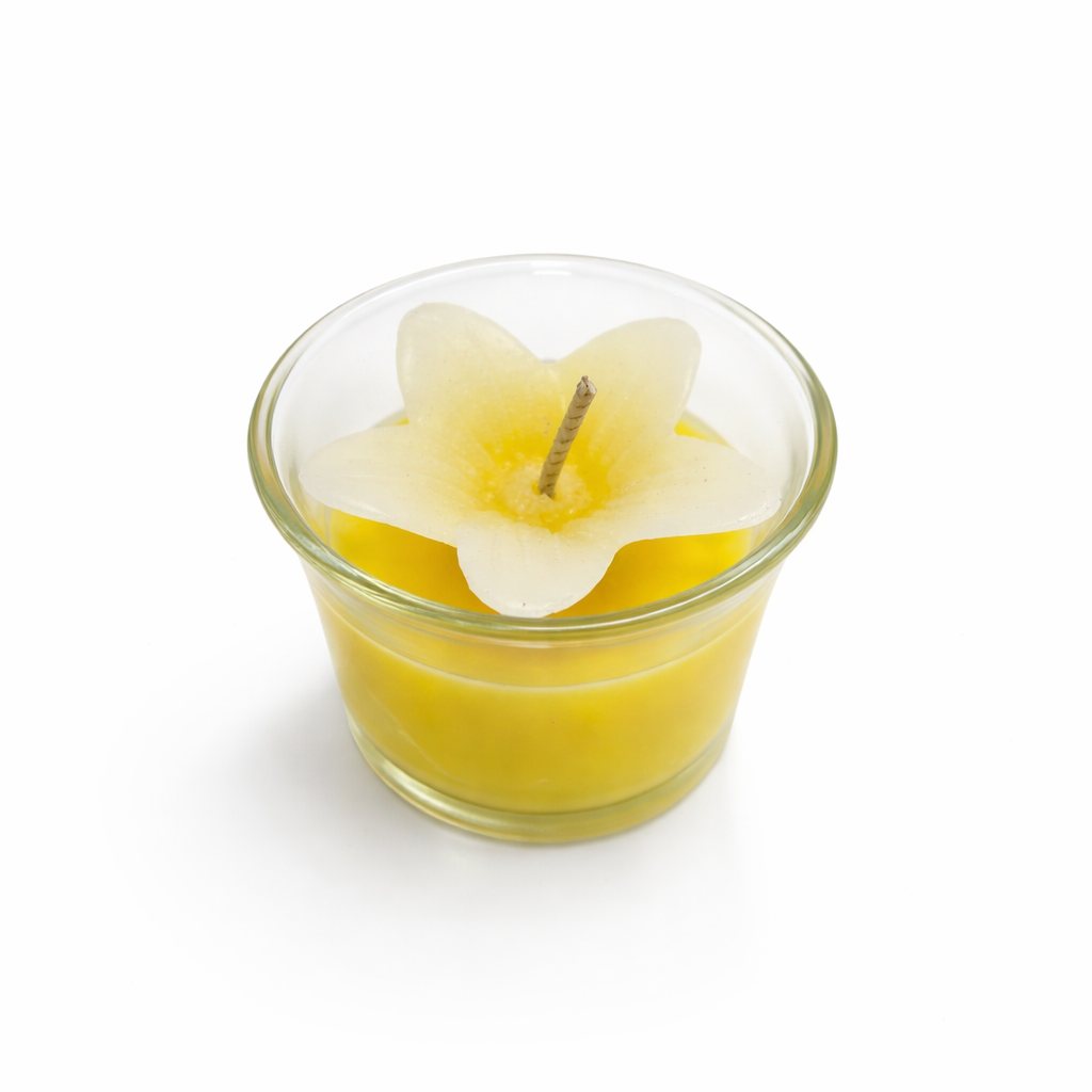 Givana Bloom Glow Mini Candle in one of six colorful shades, featuring a floral-inspired design and soft glowing light.