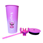 Givana Stitch & Angel stainless steel tumbler with 3D character straw, featuring colorful cartoon Stitch and Angel designs