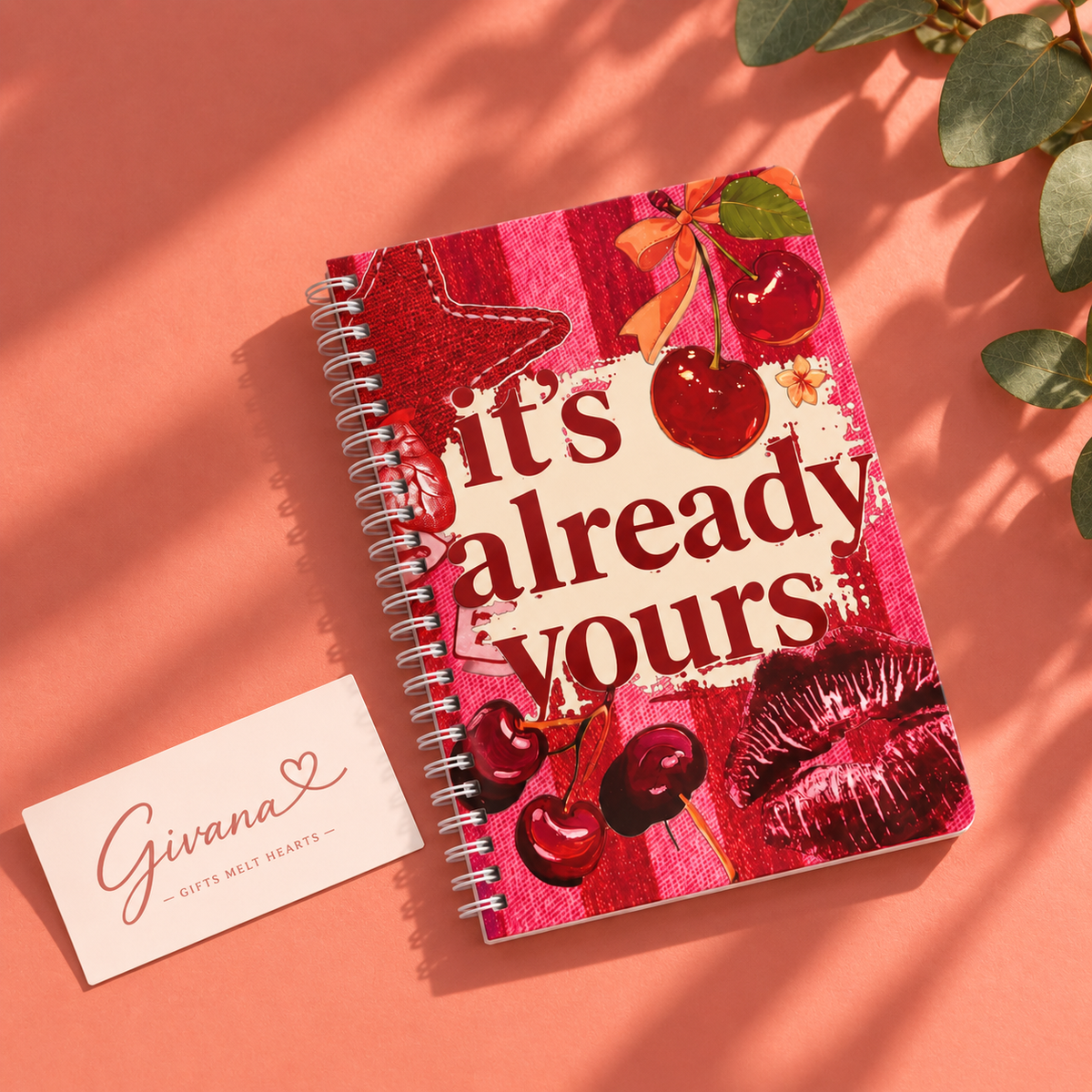 دفتر ملاحظات بغلاف مقوّى بتصميم "Cherry Mood" – مقاس A5 ✨🍒