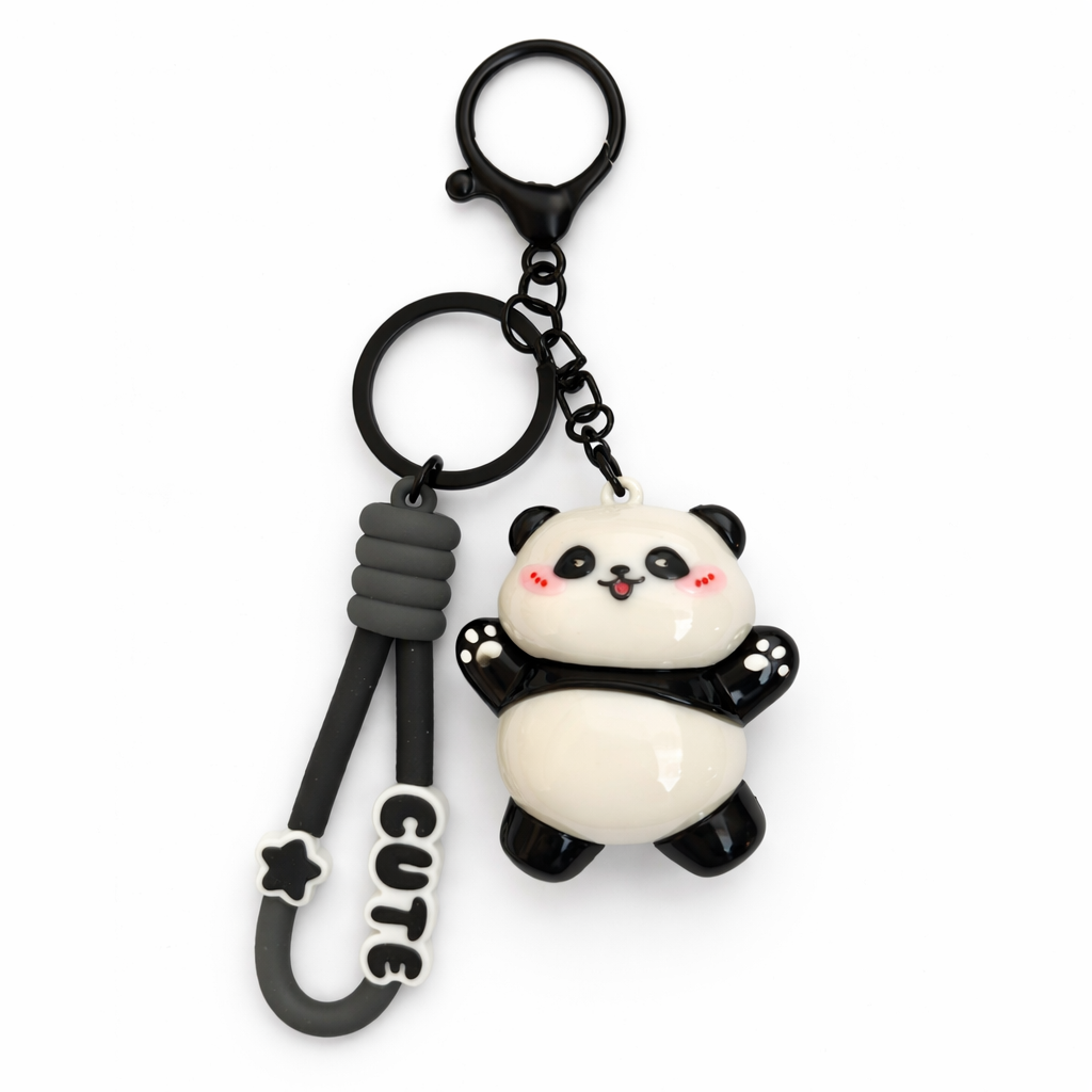 Givana Panda Pop keychain featuring cute panda design, available in four adorable styles, made of colorful plastic material.
