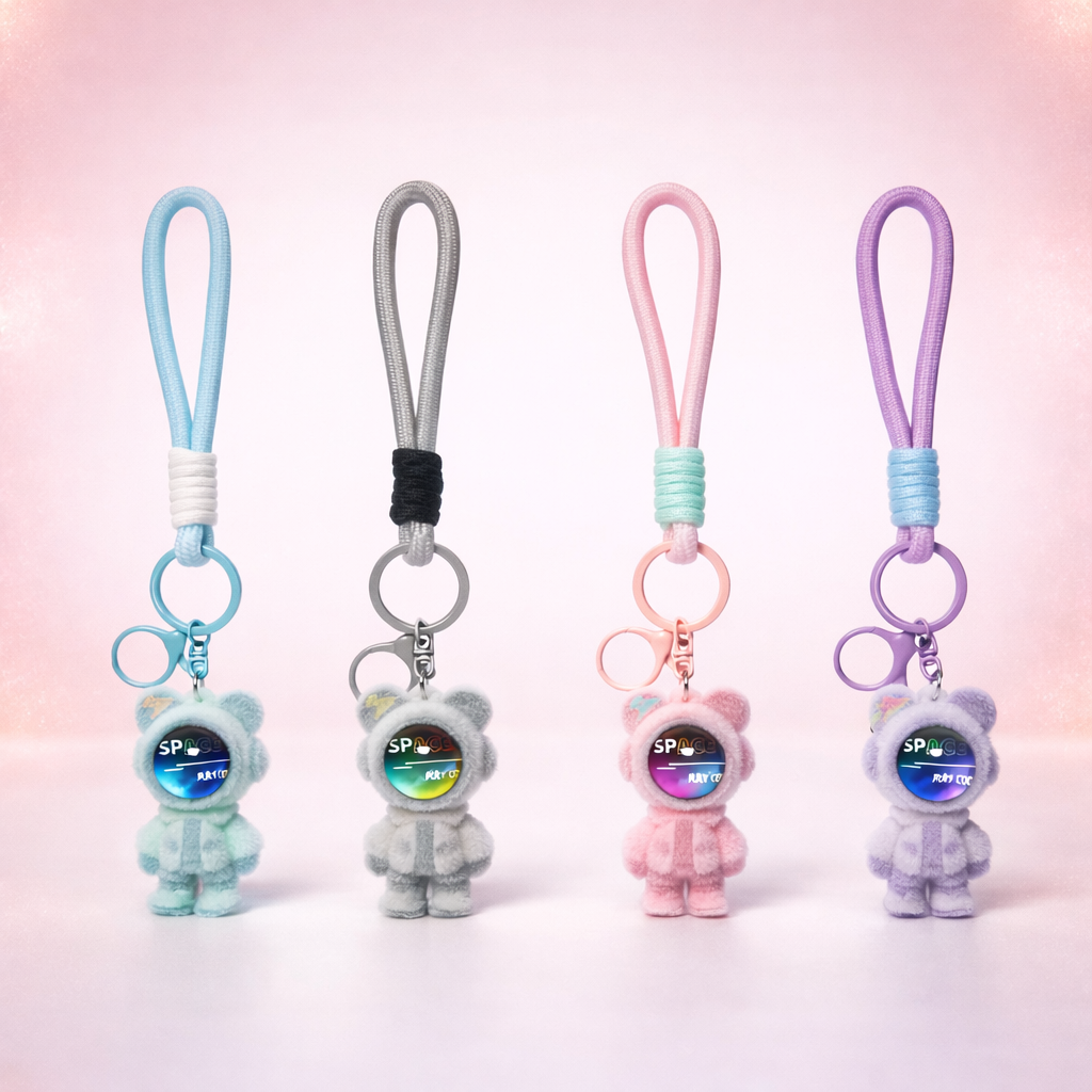 Givana Space Bear keychain in four colors featuring a cute bear design with star accents, perfect for key or bag decoration.