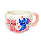 Givana SHEIN Stitch & Angel aesthetic mug set with pastel designs, featuring two ceramic mugs with cute stitch and angel illustrations.