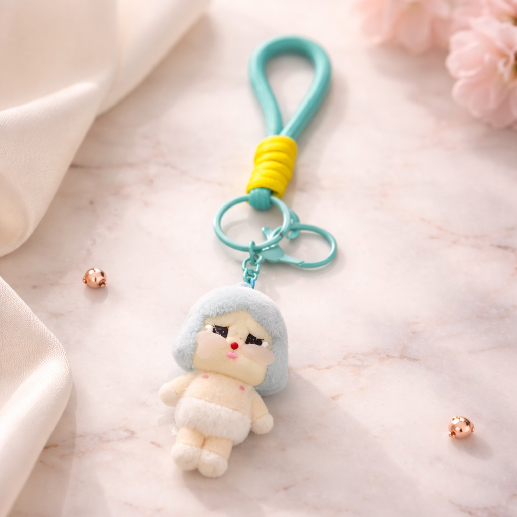 Givana Crybaby Cuties keychain in vibrant colors, featuring cute character design, perfect for accessorizing bags or keys.