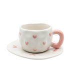 Givana SHEIN ceramic mug with matching saucer, white with subtle decorative pattern, perfect for coffee or tea.
