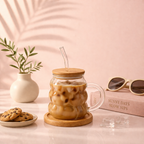 Givana Cozy Bubble Cup and Coaster Set featuring a white bubble-patterned ceramic mug and matching coaster on a wooden surface.
