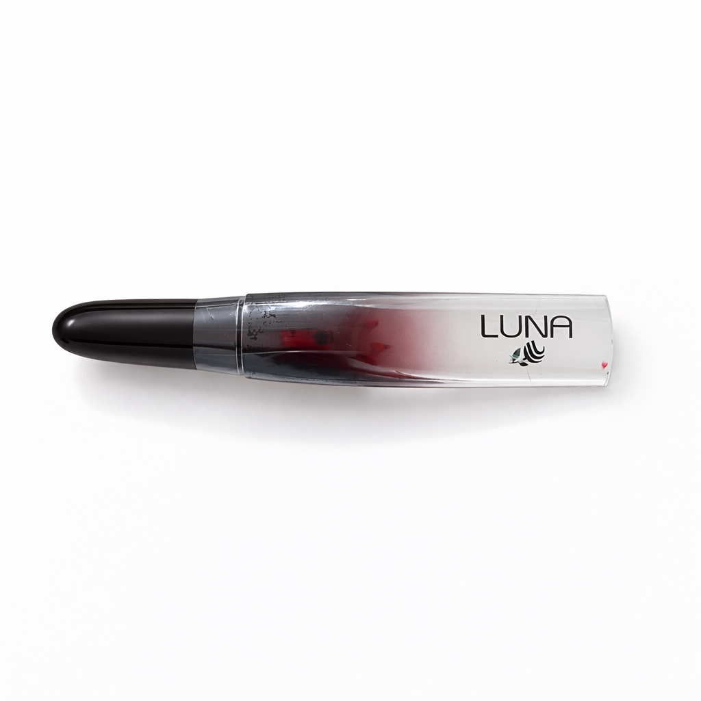 Luna eyeliner tube with a sleek design and applicator, showcasing rich color and precision tip for makeup application.