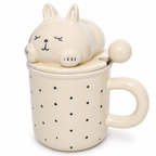 Givana Sleepy Cat Mug Set in cozy, cute design featuring two ceramic mugs with sleepy cat illustrations for tea or coffee.