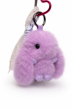 Pink and white fluffy bunny keychain by Givana, featuring soft, plush material with cute bunny ears and facial details.