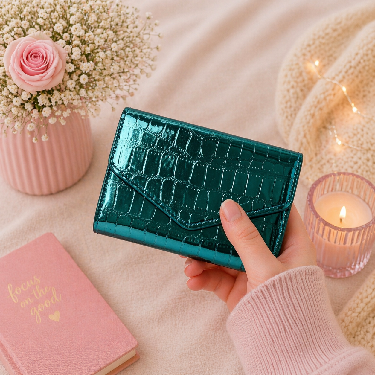 Givana Glossy Queen Wallet with a sleek, shiny finish and compact design, featuring multiple card slots and a secure closure.