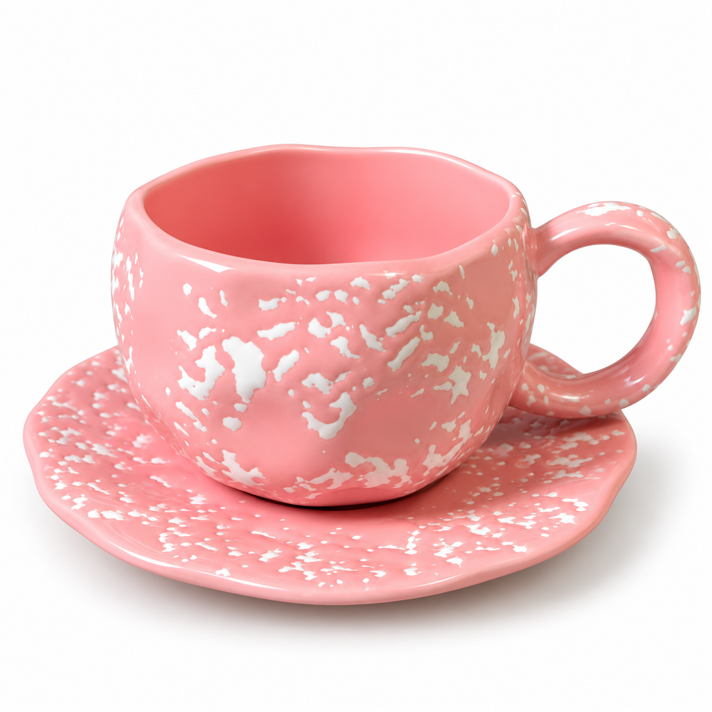 Pink Speckled Coffee Mug with Saucer 💗
