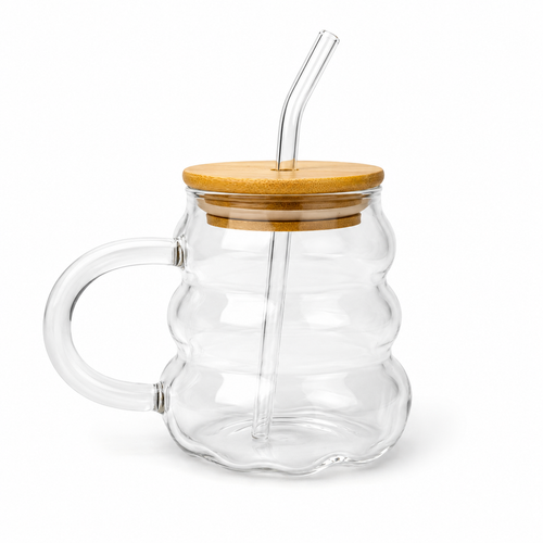 Bubble Glass Mug with Bamboo Lid ✨🥤