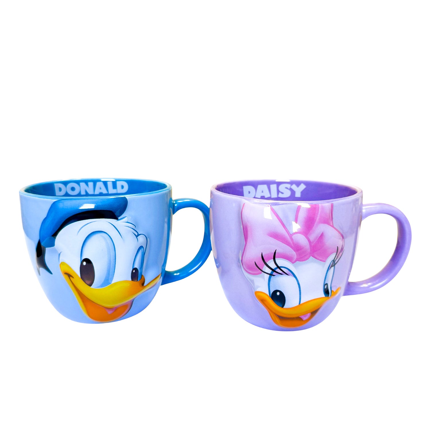 Disney 3D large ceramic mug couples set by Givana featuring colorful Disney character designs on white mugs