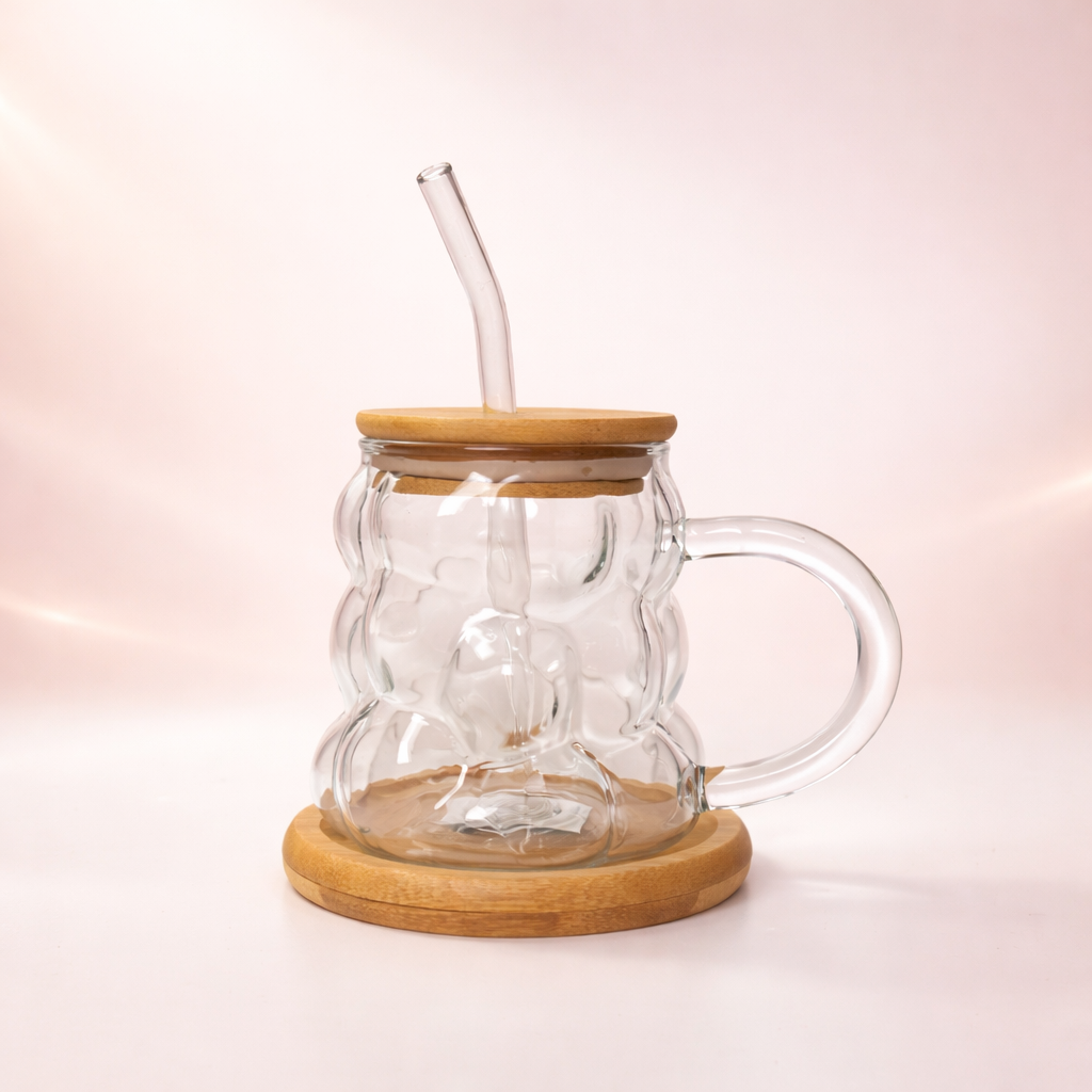 Givana Cozy Bubble Cup and Coaster Set featuring a white bubble-patterned cup and matching coaster on a neutral background.