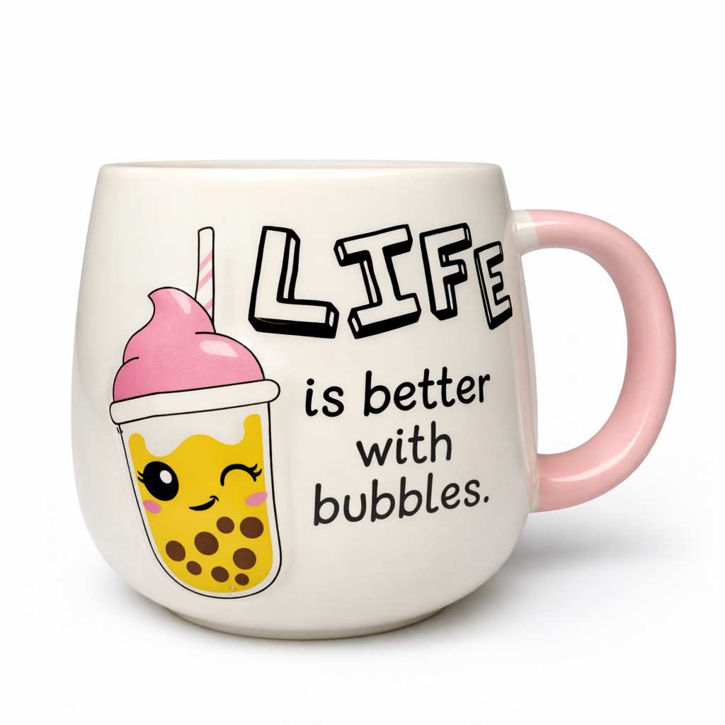 Sweet Bubbles Cup by Givana featuring a playful design with colorful bubbles and a cute heart motif.