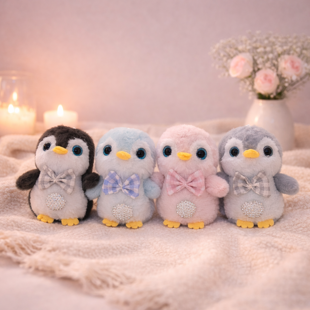 Colorful Givana Cuddle Penguin Squad plush toy in four adorable shades, featuring soft penguin characters with white bellies.